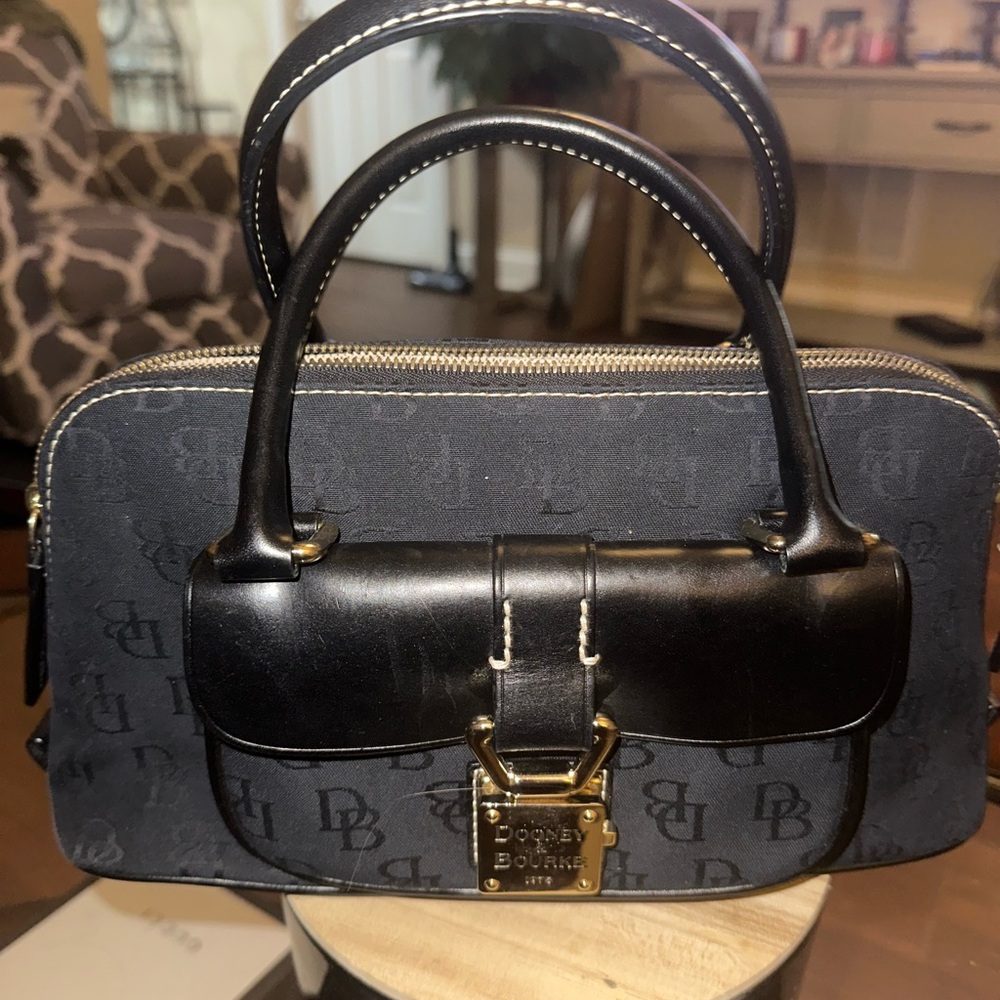 Dooney & Bourke 1975 Signature DOMED SATCHEL LEATHER TRIM BLACK Handbag